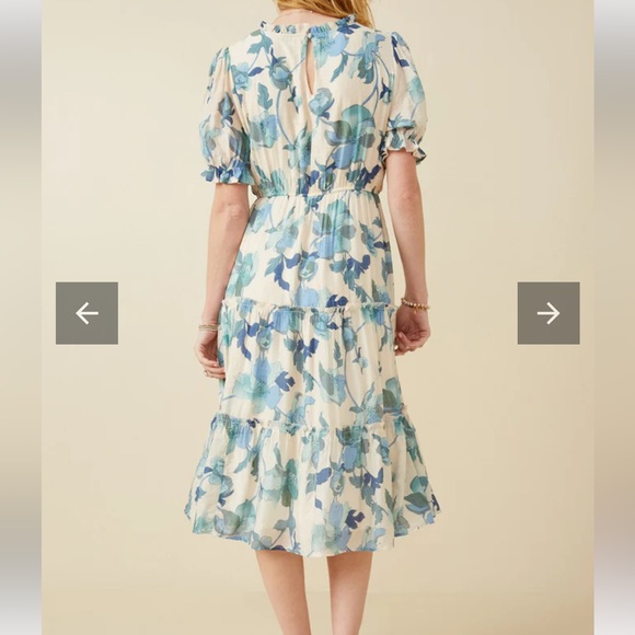 Womens Textured Floral Ruffle Neck Short Sleeve Dress - Picture 3 of 8